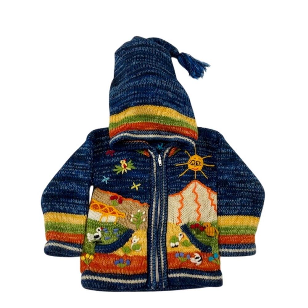 El Condor - Girls Full Zip Peruvian Sweater With Folk Art